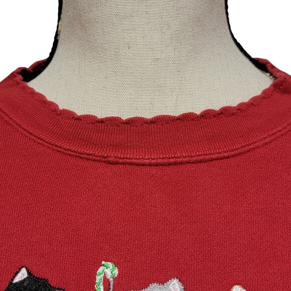 VTG 90s Grandma Sweatshirt Womens Sz M Cat Kittens Embroidered Bell Christmas - Picture 3 of 10